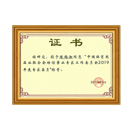 中国体育用品业结合会场馆事业专家工作委员会2019年度专家委员称号 - 亿万先生MR